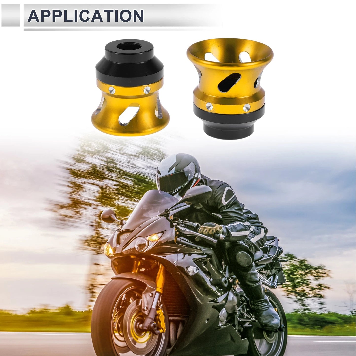 14mm Aluminum Alloy Motorcycle Slider Frame 2 x Gold Tone Black