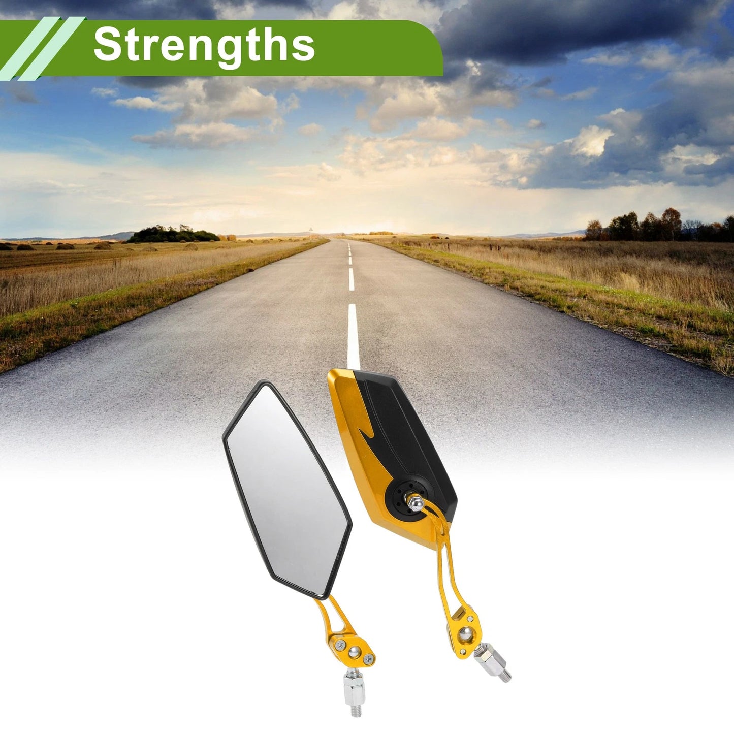 M8/M10 Rear View Mirror Polygonal Shape Black Gold Tone Plastic for Motorcycle