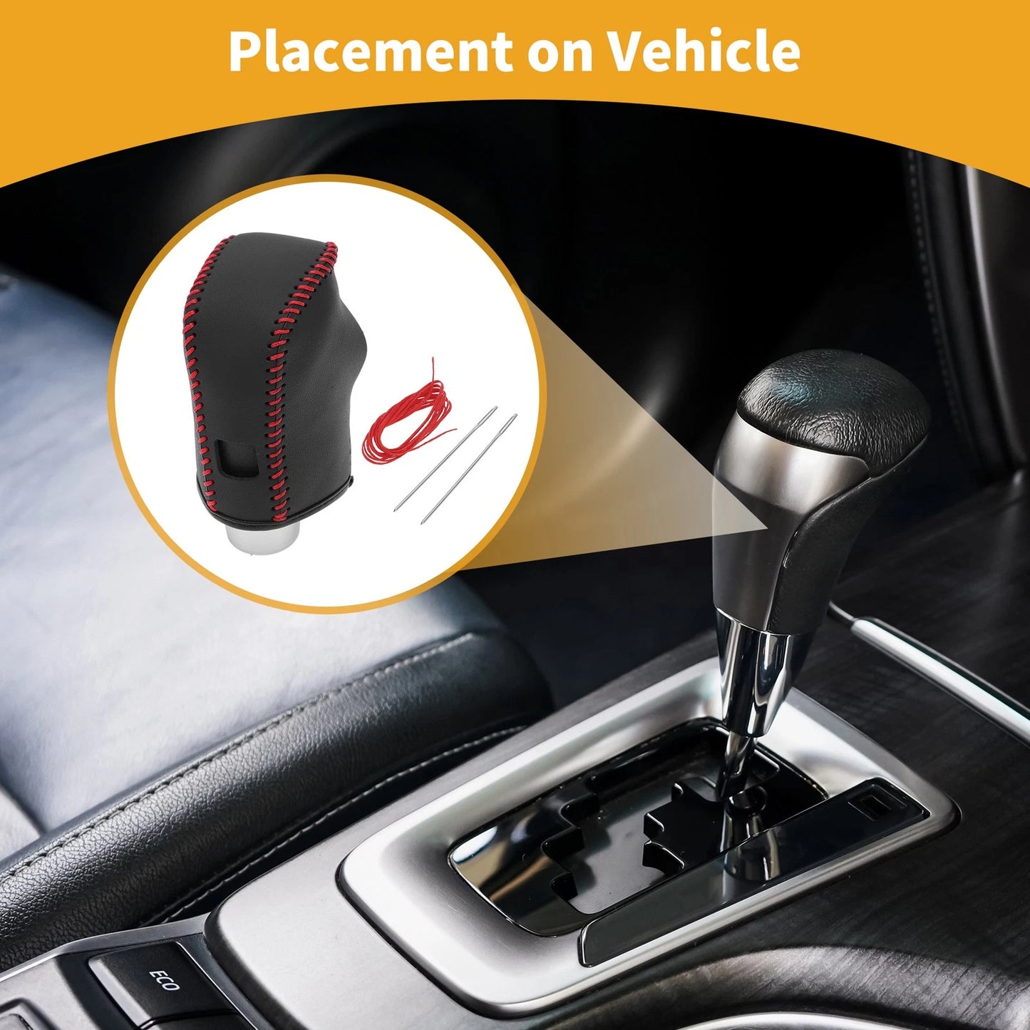 Black Red Faux Leather Gear Shift Knob Cover for Nissan Altima (2019-2024)