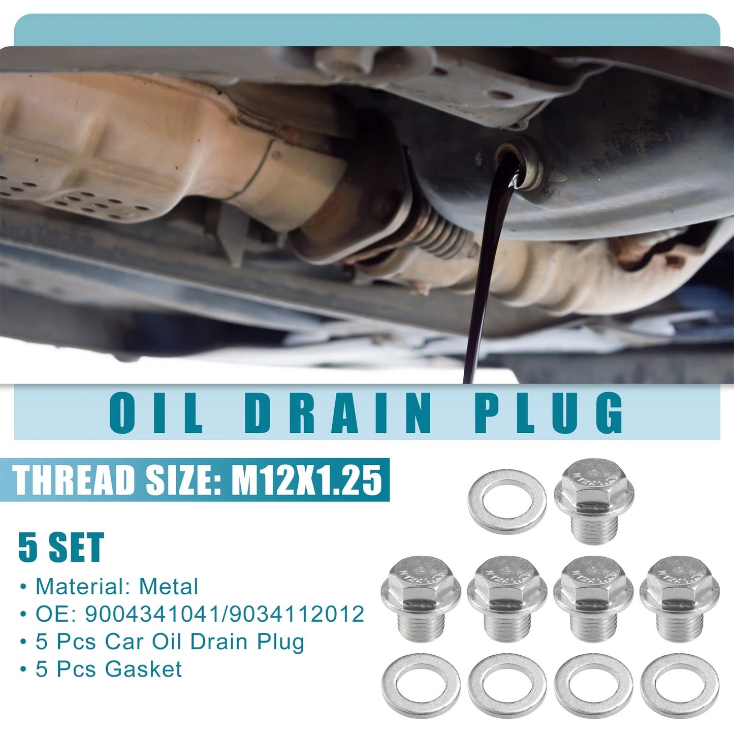 5 x Car Oil Drain Plug w/ Gasket for Toyota 4Runner (1986-1987)