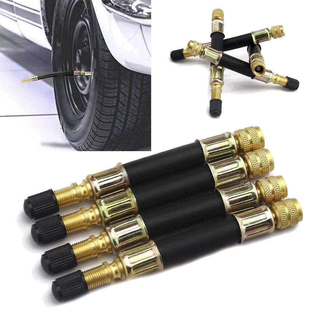 4x Flexible Tire Tyre Valve Extension Adapter for Car Truck Bus Black+Gold
