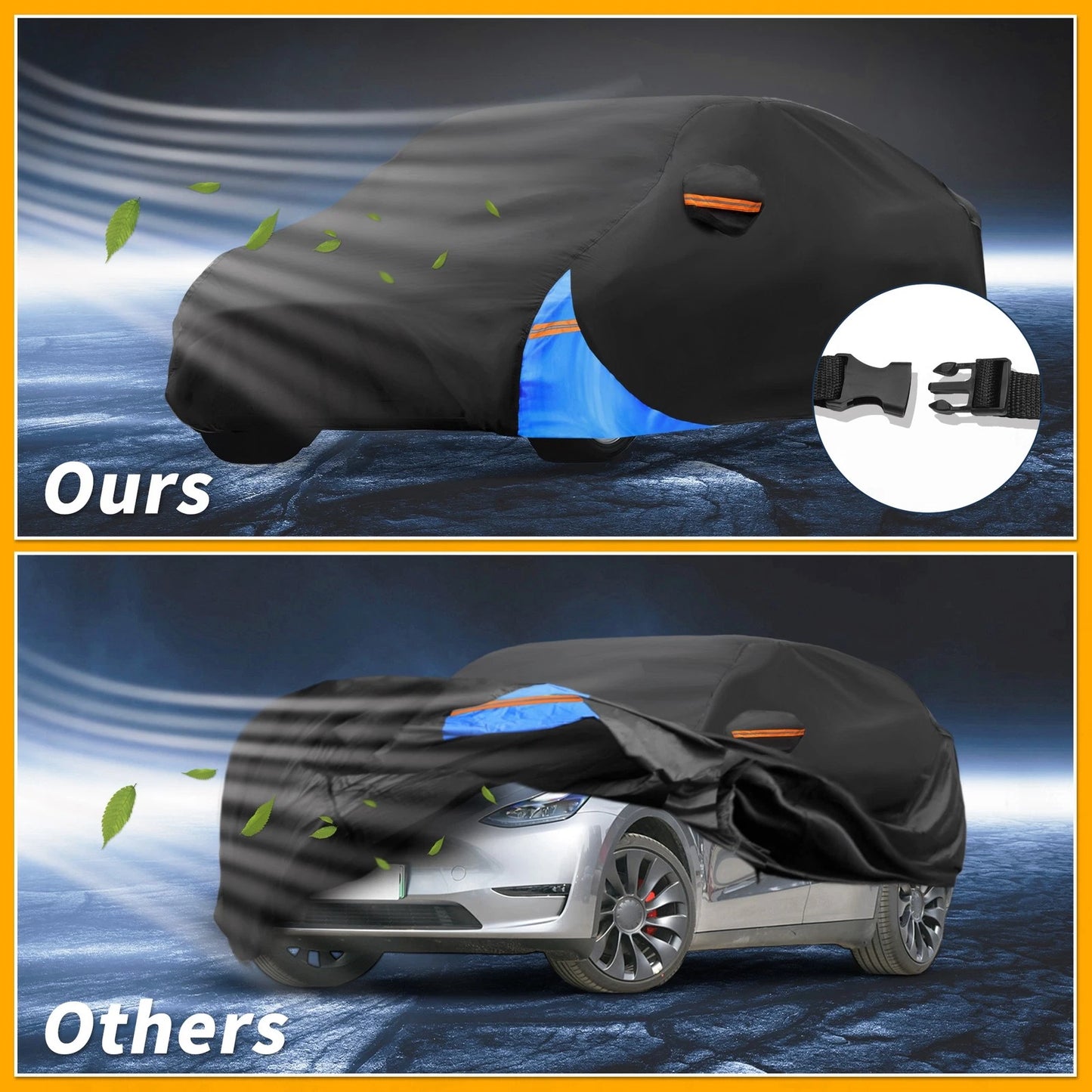Waterproof All Weather Car Cover for Tesla Model Y (2020-2024) Black Blue 210D