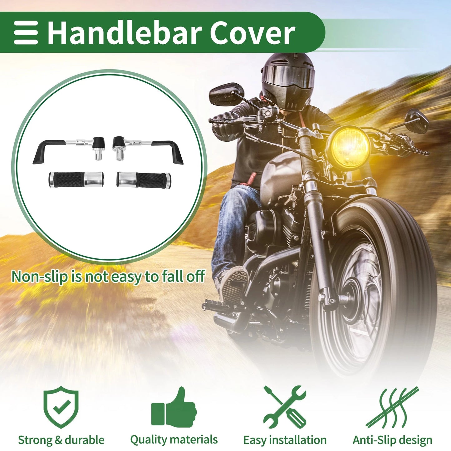 Motorcycle Hand Grips Cover Kit for Handlebar End Grips Silver Rubber