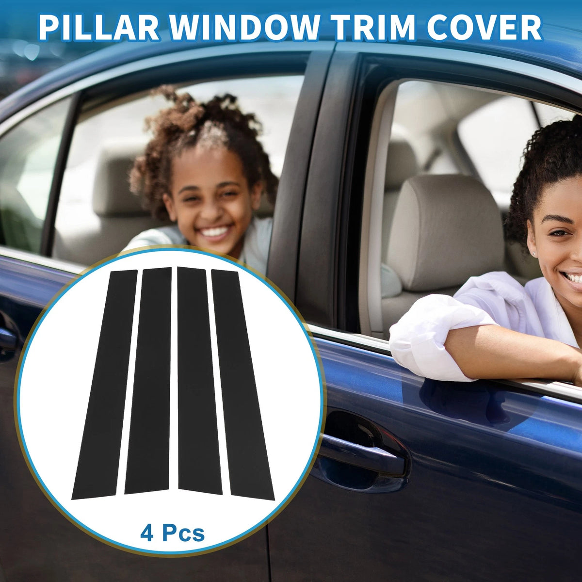 4 Pcs Door Pillar Window Trim for Toyota Highlander 2008-2013 Black