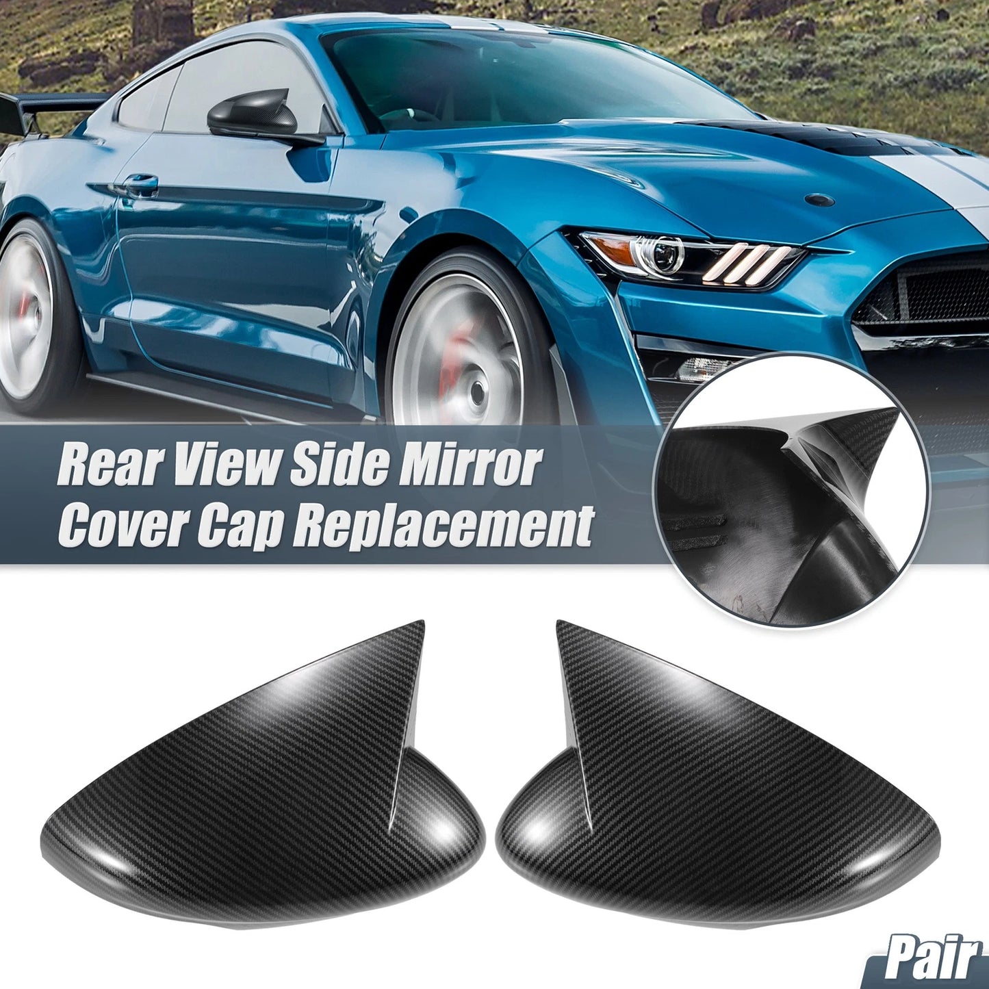 Carbon Fiber Rearview Mirror Cover Overlay for Ford Mustang