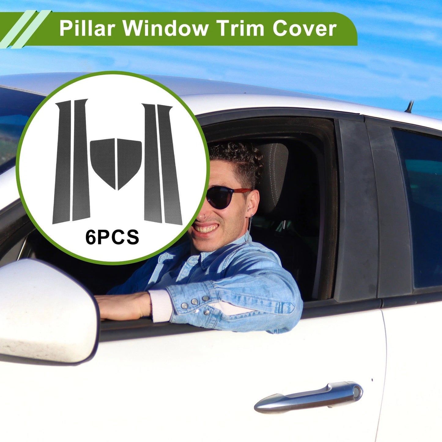 6x Pillar Window Trim for Chevy Aveo Carbon Fiber (2002-2006)