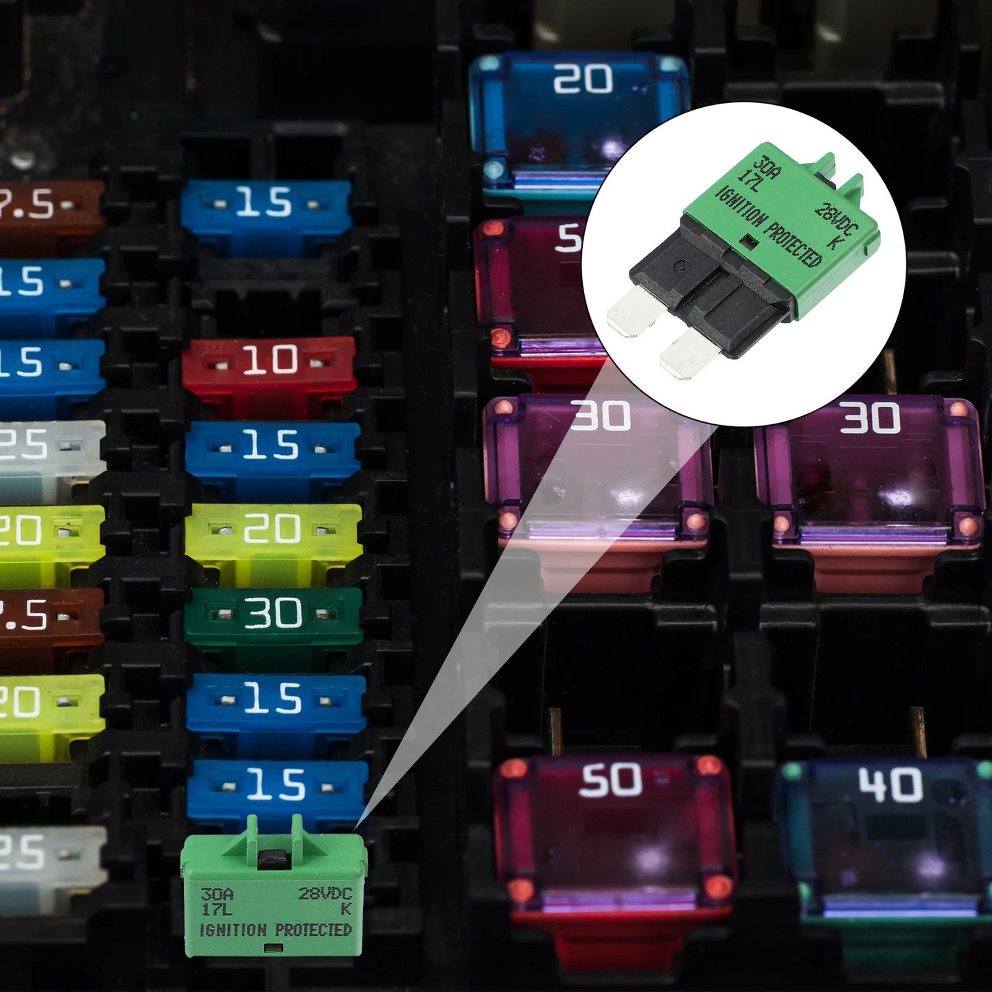 3 x 30A Circuit Breaker Blade Style Fuse for Car Marine 28V Green