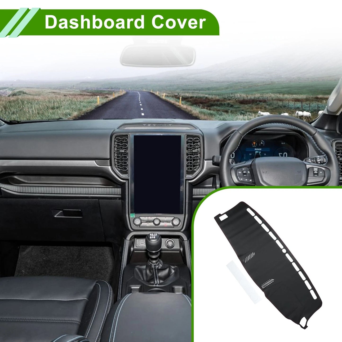 Dashboard Cover Mat for Ford Ranger 2018-2021 - Black Red Carpet