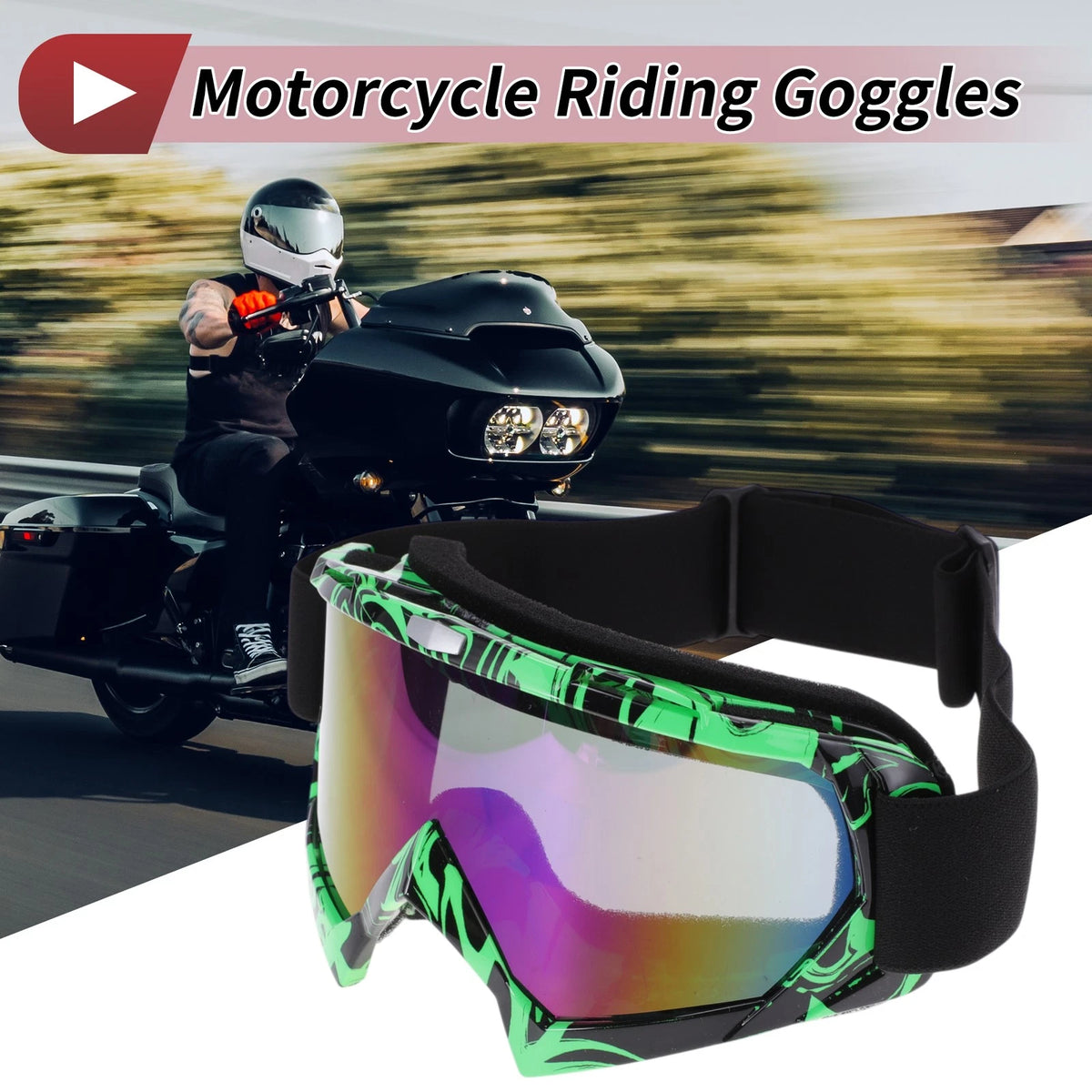 Motorcycle Riding Goggles 1 x Blue Lens Green Frame PC TPU for Motorcycle