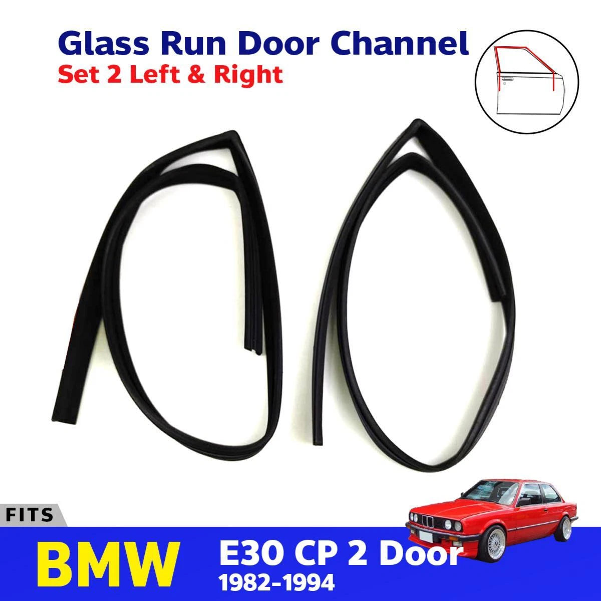 Glass Run Door Channel Rubber LH+RH Fits BMW E30 3 Series 2D Coupe 1982-94 D08