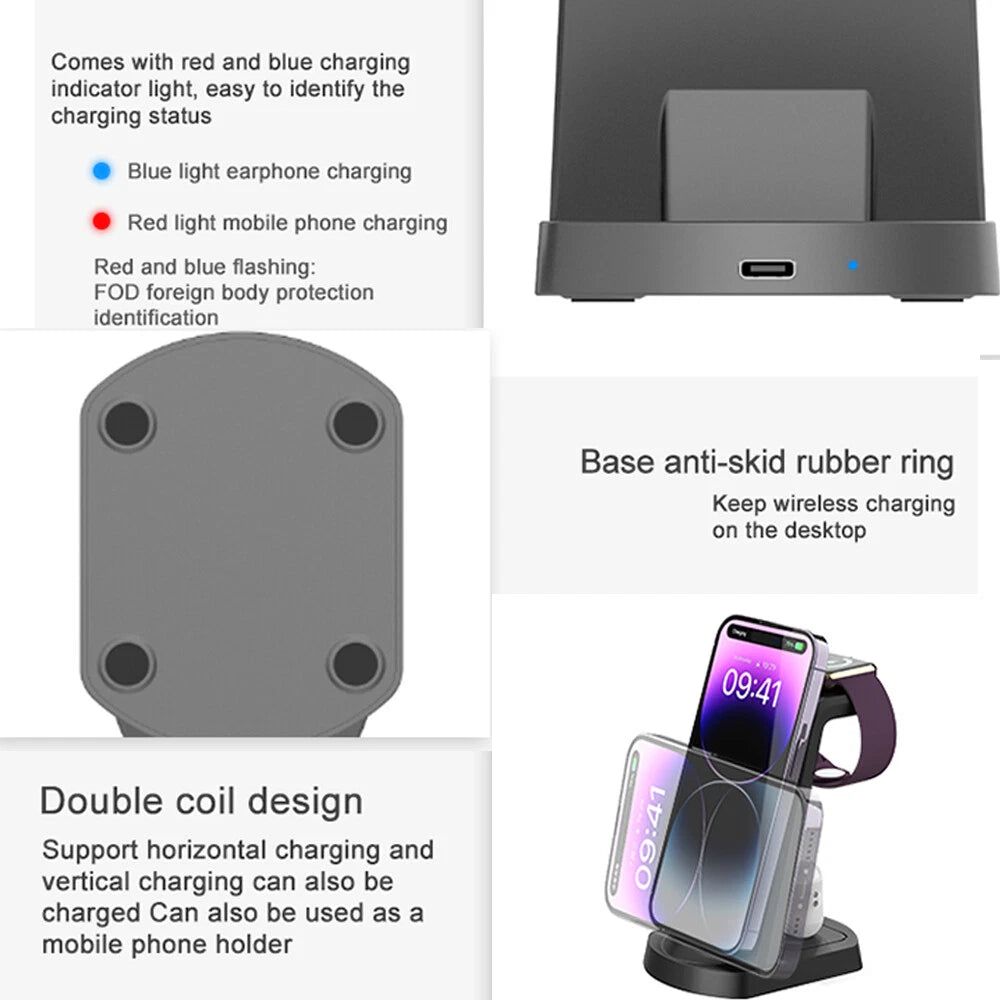 3 in 1 Wireless Charging Station for iPhone 8/11/12/13/14/Pro/Max/XR