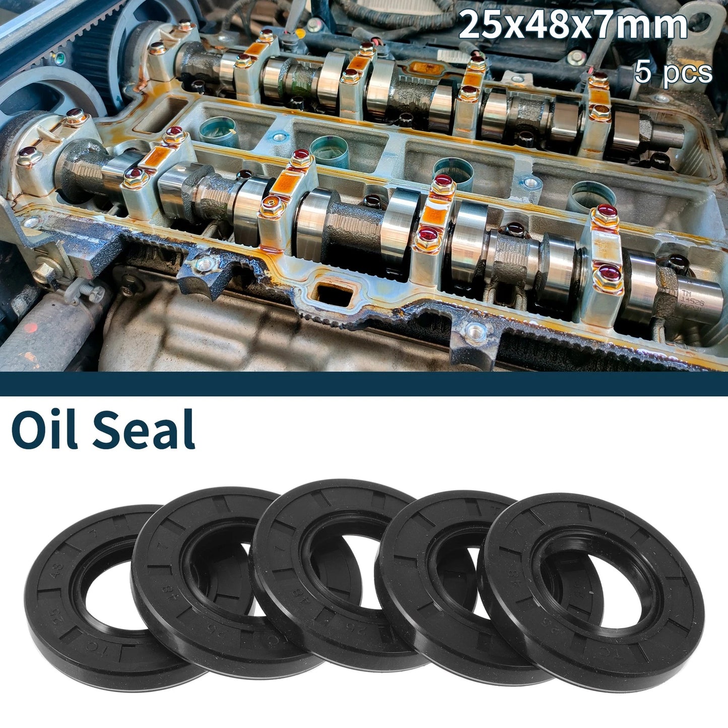 Oil Seal 25x48x7mm 5 x Rotary Shaft Seal NBR Rubber