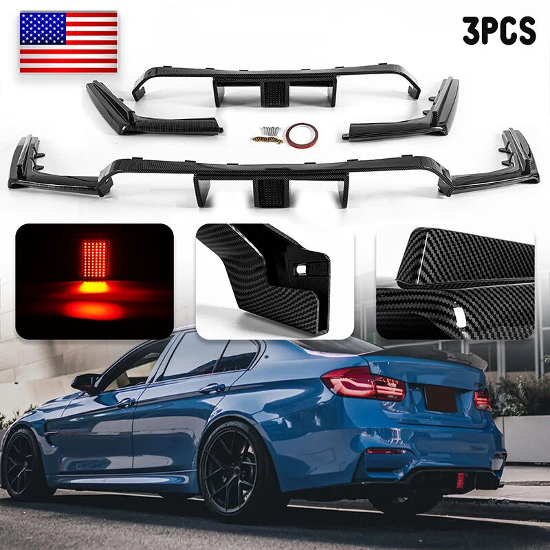 Carbon Black Rear Diffuser with LED Light for BMW M3 M4 F80 F82 F83 (2015-2020)
