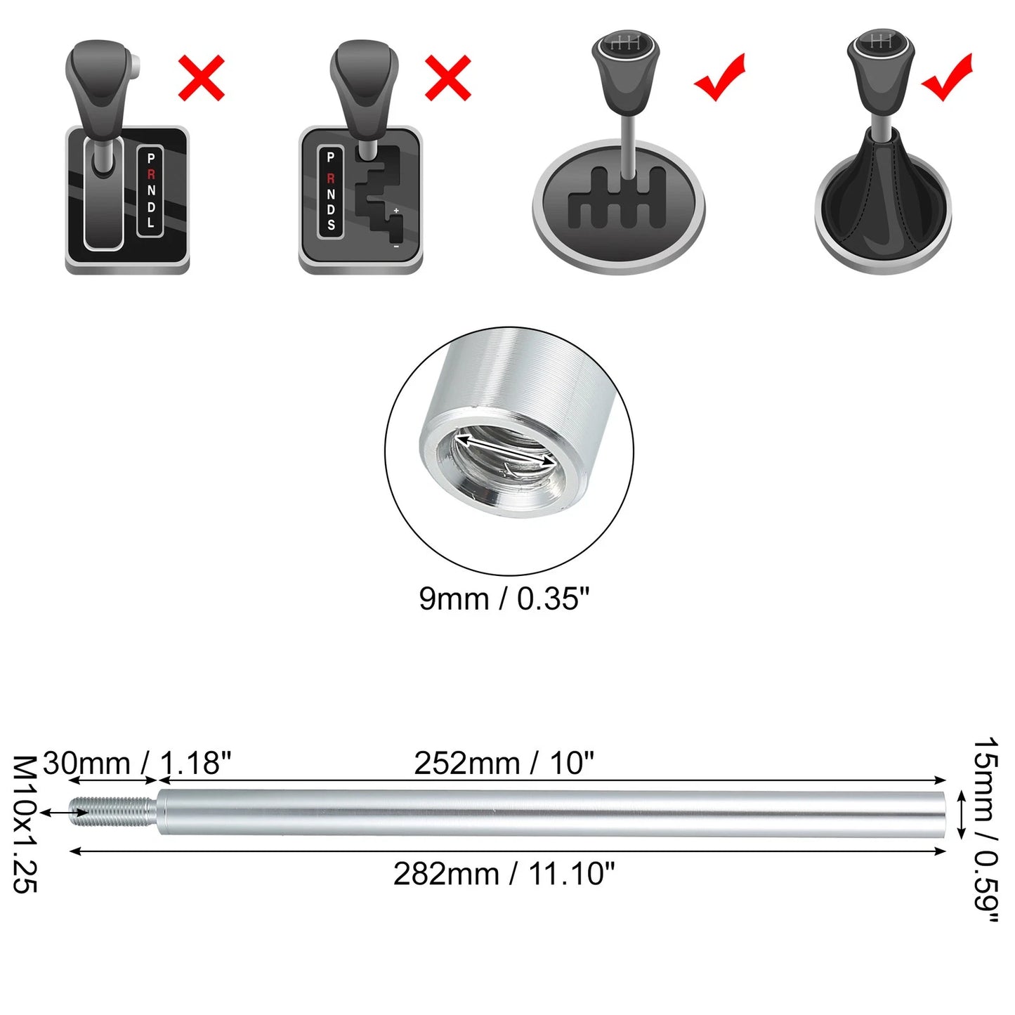 10" Aluminum Alloy Shift Knob Gear Shifter for Mitsubishi