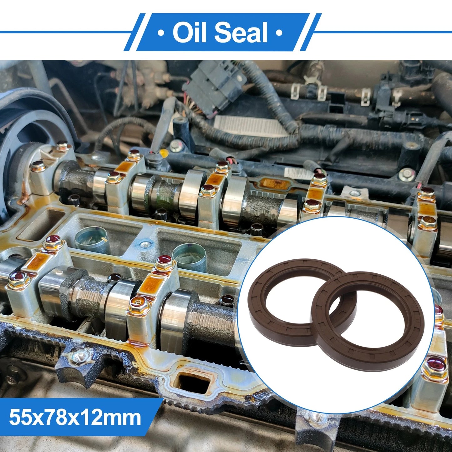Oil Seal 55x78x12mm Brown FKM Rotary Shaft Seal 2 x Pcs