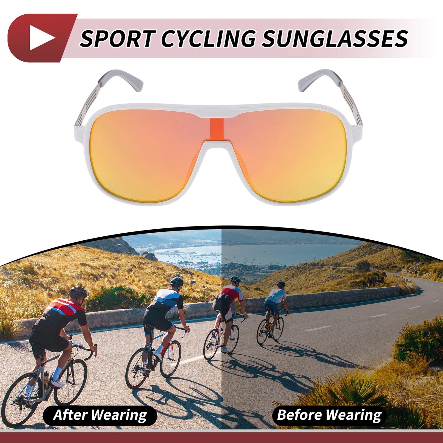 1 Set Motorcycle Riding Goggles Red Lens White Silver Tone Frame PC UV400