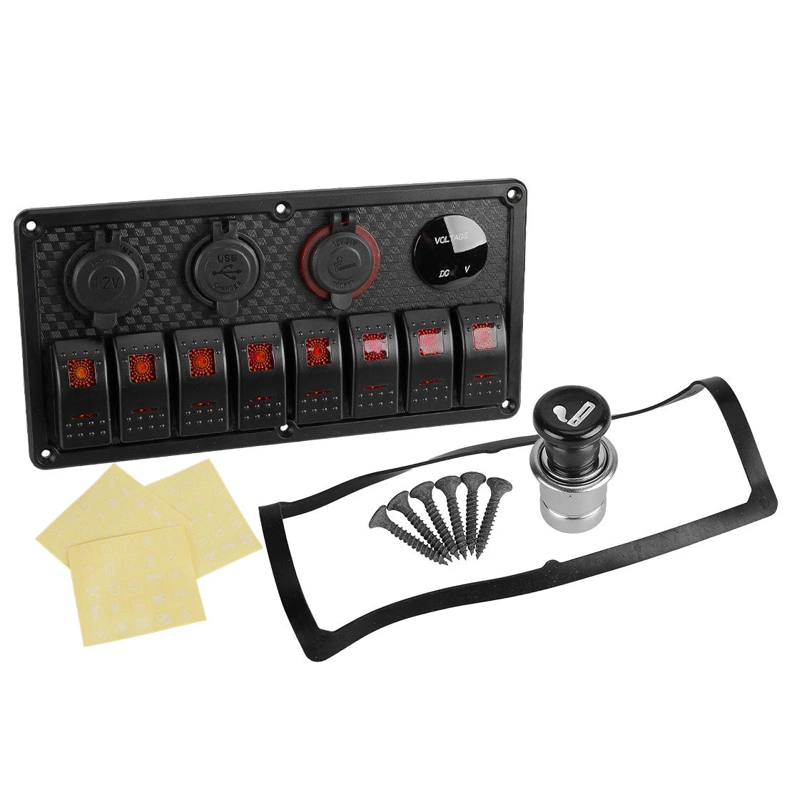 8 Gang Red LED Toggle Rocker Switch Panel for Car Marine Boat Circuit Breaker