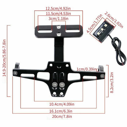 Black Tail Tidy Fender Eliminator License Plate Holder w/ LED Light for Motorcycle