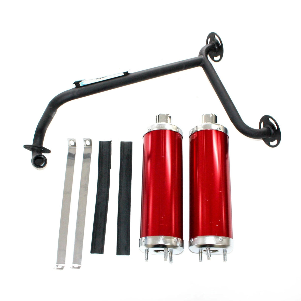 Twin Exhaust Pipe + RED Alloy Mufflers for 110cc Dinosaur Style Quad ATV