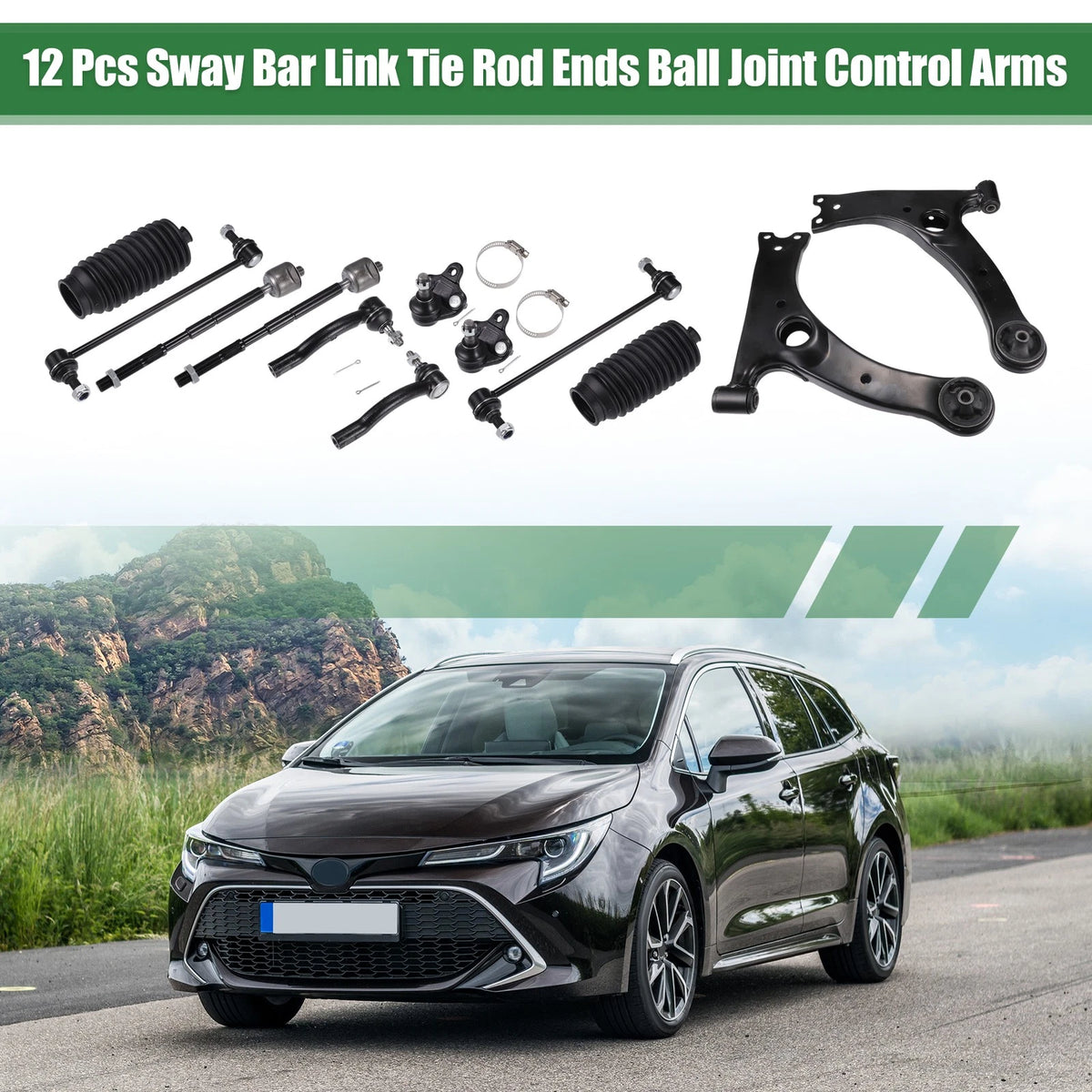 12pcs Front Suspension Control Arm Tie Rod End for Toyota Corolla (2003–2008)