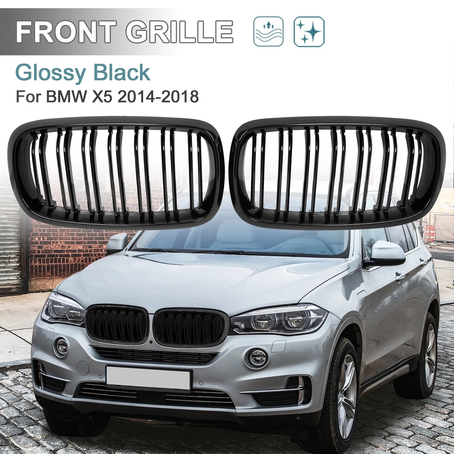 Glossy Black Front Kidney Grille for BMW X5 (2014-2018)