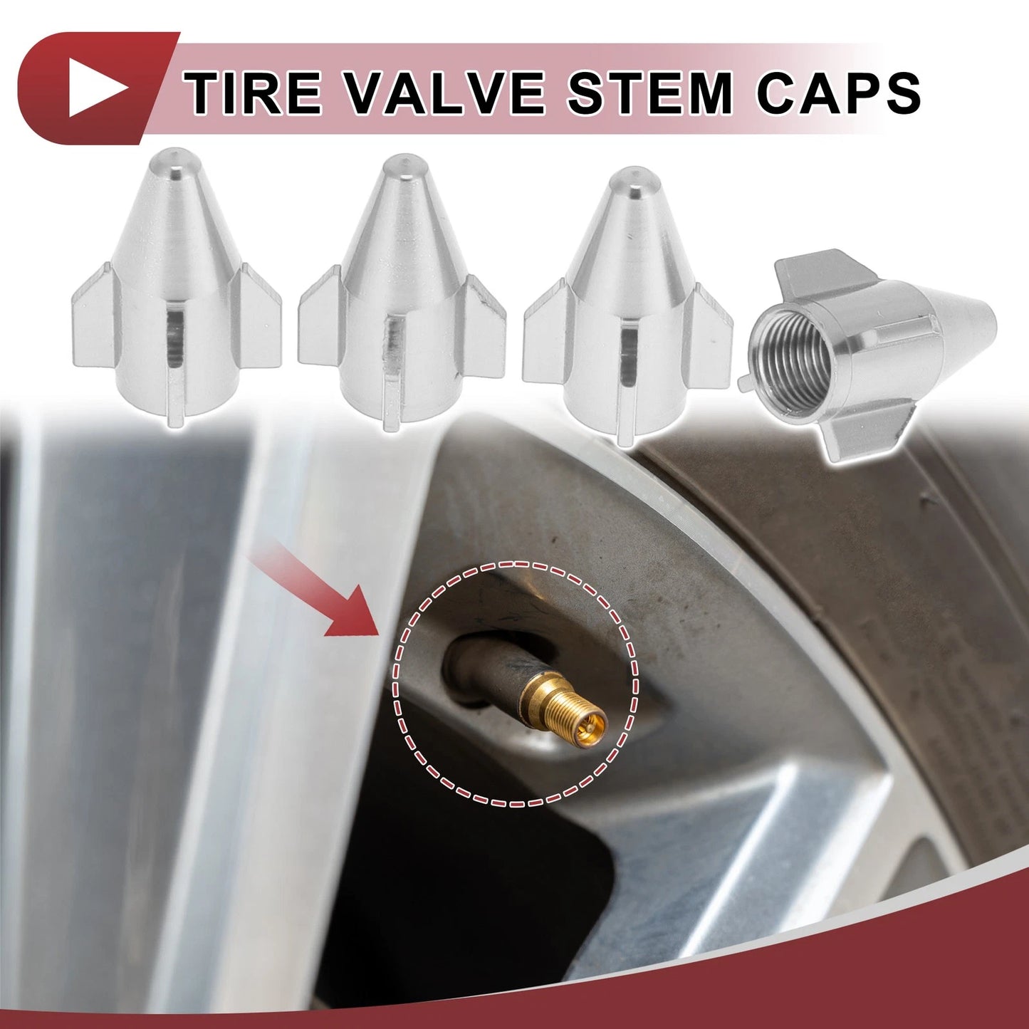 4 x Mini Rocket Style Tire Valve Stem Caps Dust Covers Silver Tone
