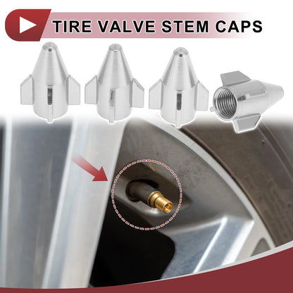 4 x Mini Rocket Style Tire Valve Stem Caps Dust Covers Silver Tone