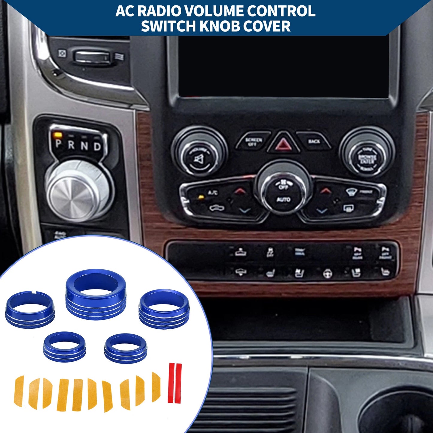 5x AC Gear Shift Headlight Media Knob Cover for Dodge RAM (2013 - 2017)