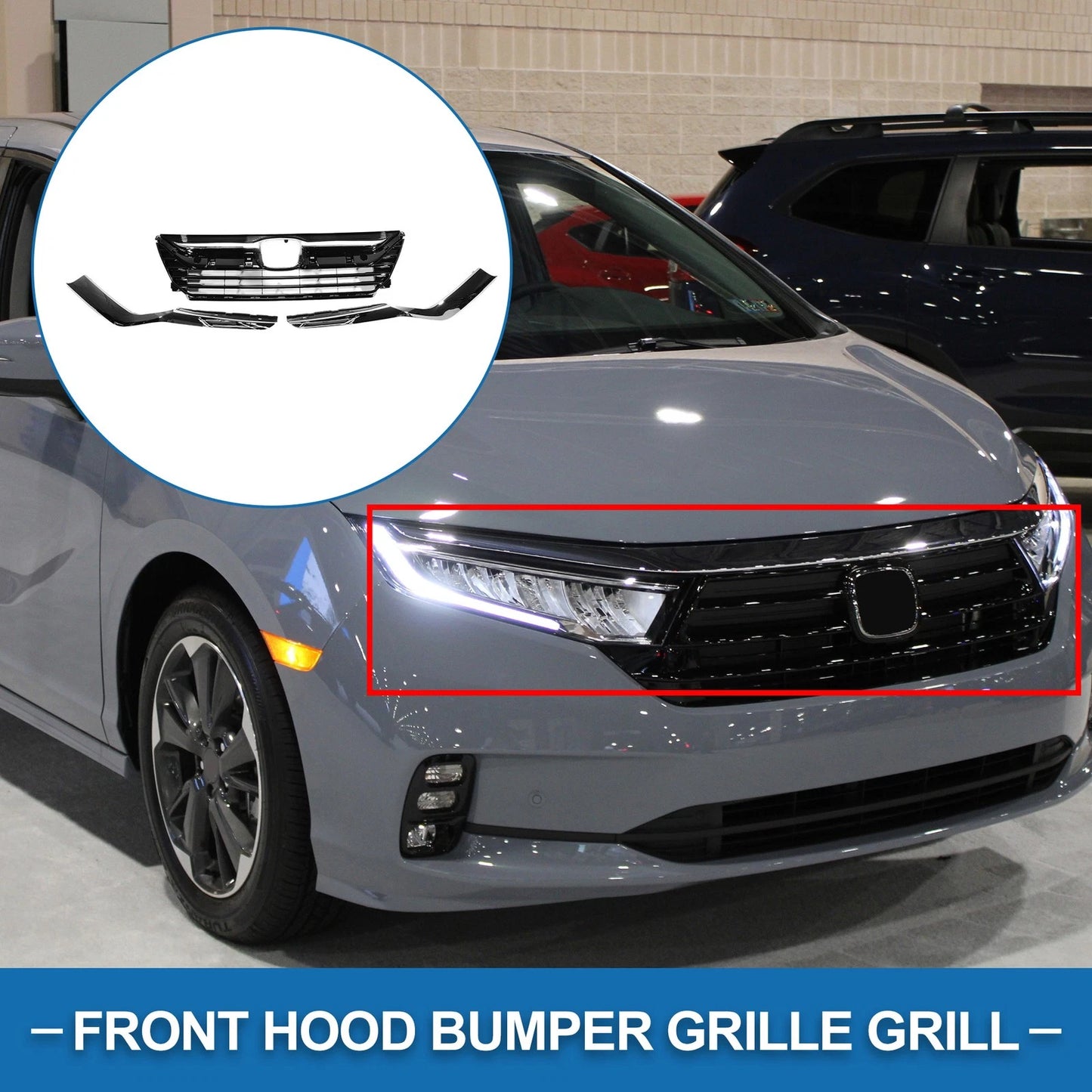 Front Hood Bumper Grille for Honda Odyssey (2018-2021) Chrome Silver Tone