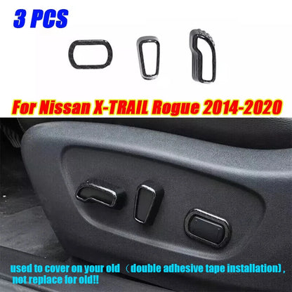 Carbon Fiber Seat Button Cover 3X for Nissan X-Trail Rogue (2014–2020)