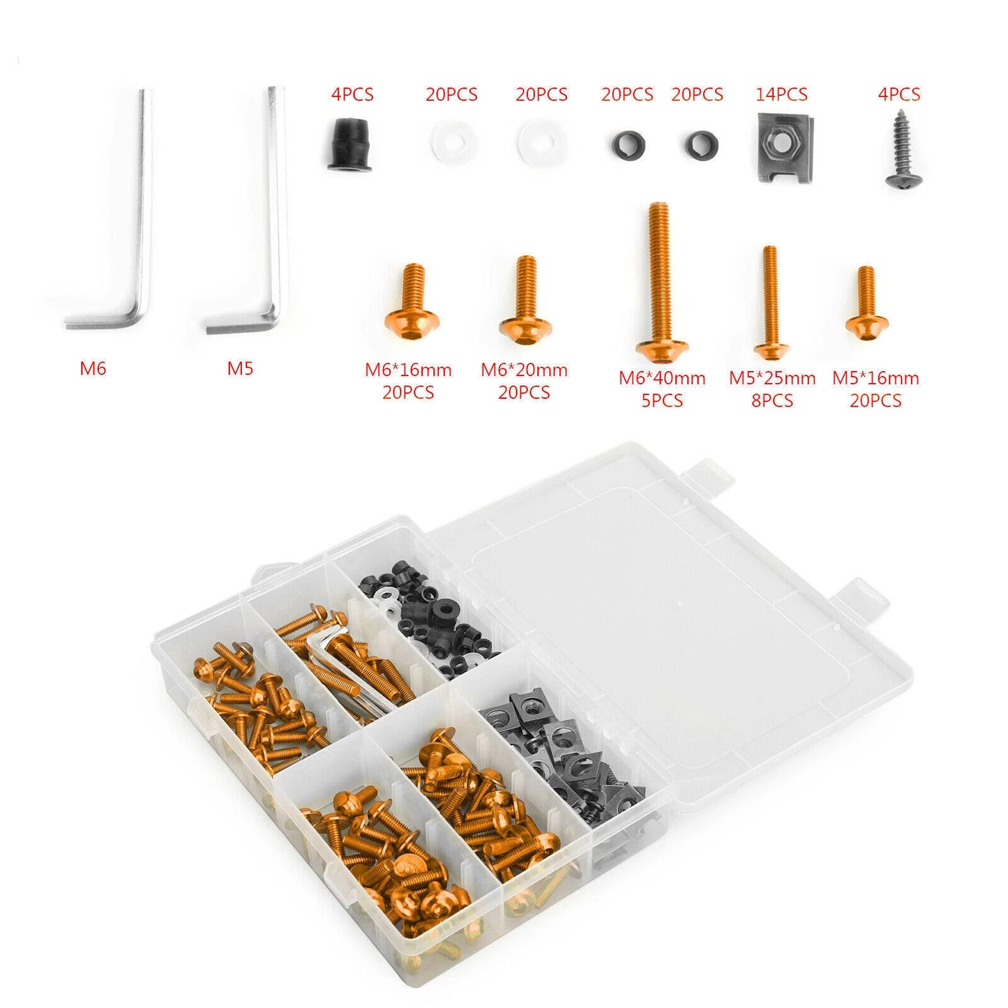 177 x Gold Fairing Bolts M5/M6 for Motorcycle