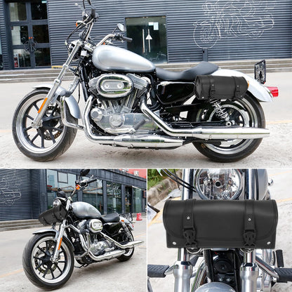 Fork Handlebar Tool Bag for Motorcycle Waterproof Faux Leather Black