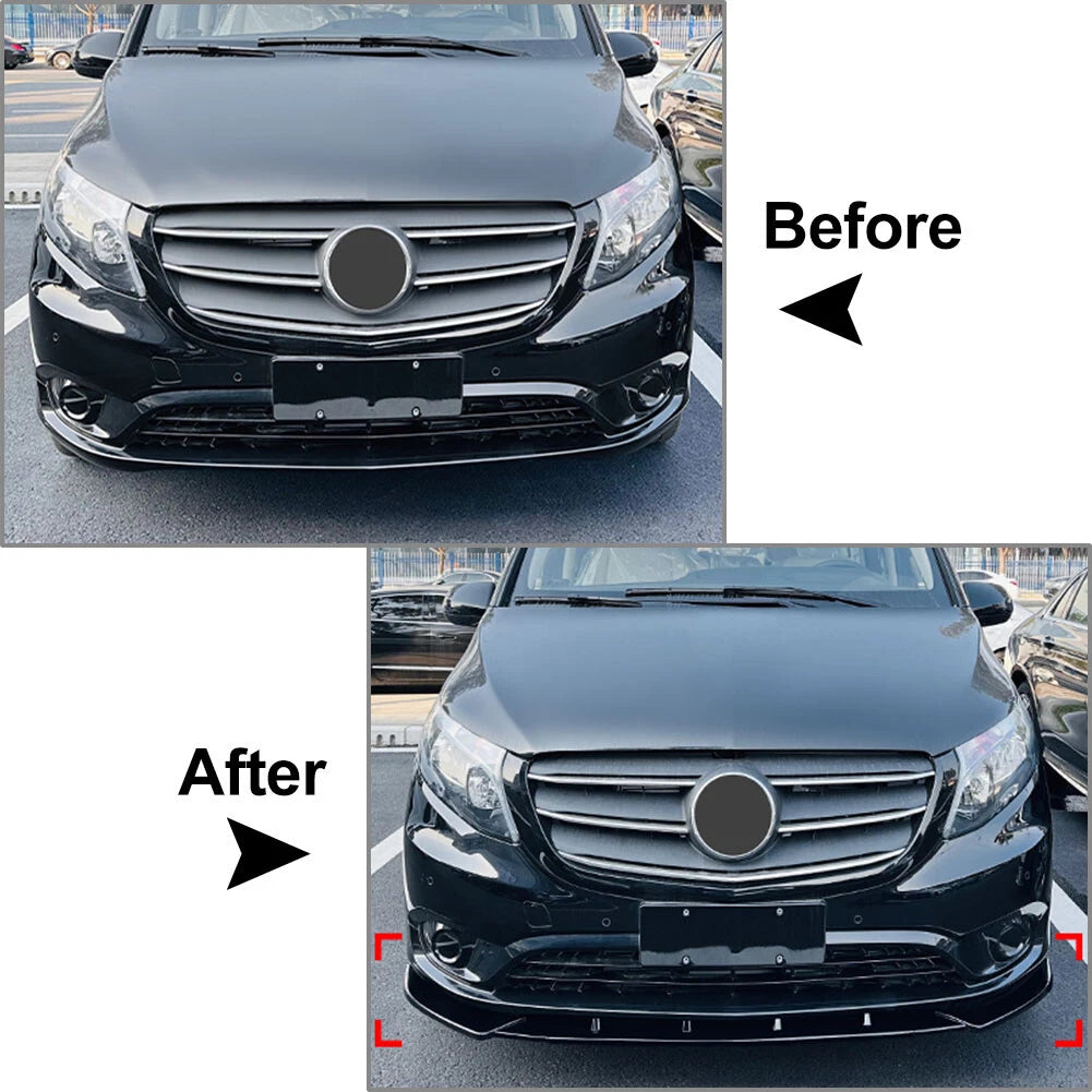 3 x ABS Front Bumper Splitter Spoiler Lip for Mercedes Benz Vito (2016-2023)