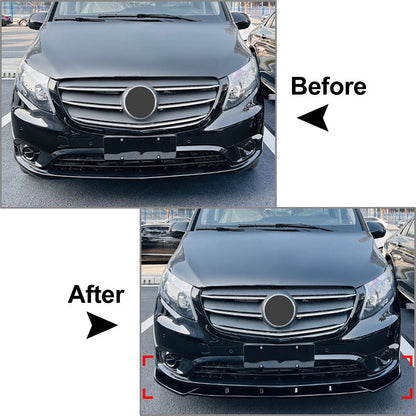 3 x ABS Front Bumper Splitter Spoiler Lip for Mercedes Benz Vito (2016-2023)