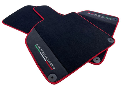 Black Floor Mats for Lamborghini Huracan with Alcantara Leather & Red Trim