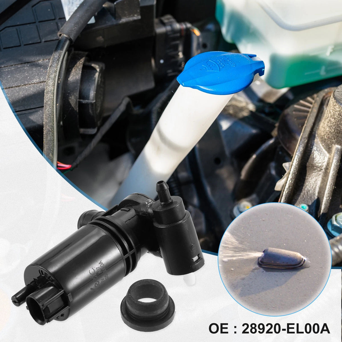 Windshield Washer Motor Pump Set with Grommet for Nissan Rogue Sport (2017-2022)