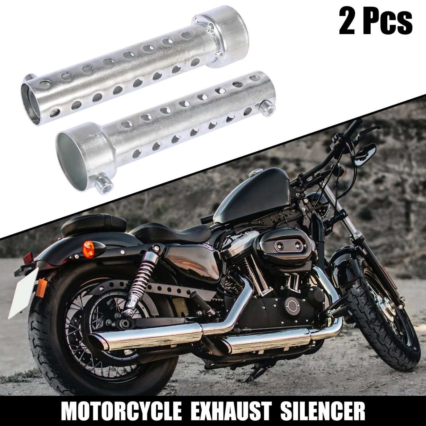 2 x 35mm Exhaust Silencer Muffler Pipe for Motorcycle