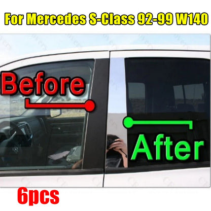 6 x Pillar Trim Door Covers Mirrored Posts for Mercedes S-Class (1992–1999)