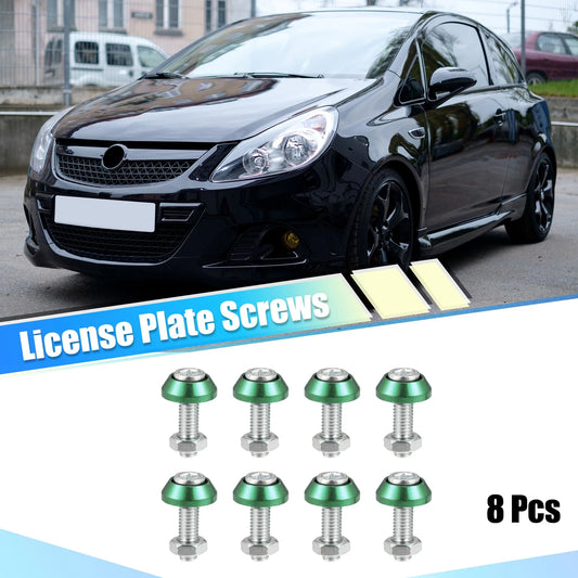 8 x Aluminum Alloy License Plate Bolt M6 Screw Nut for Car Motorcycle Green