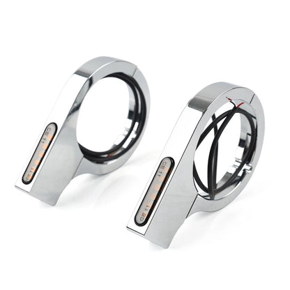Chrome LED Fork Indicator Turn Signal Light for Harley Touring Motorcycles