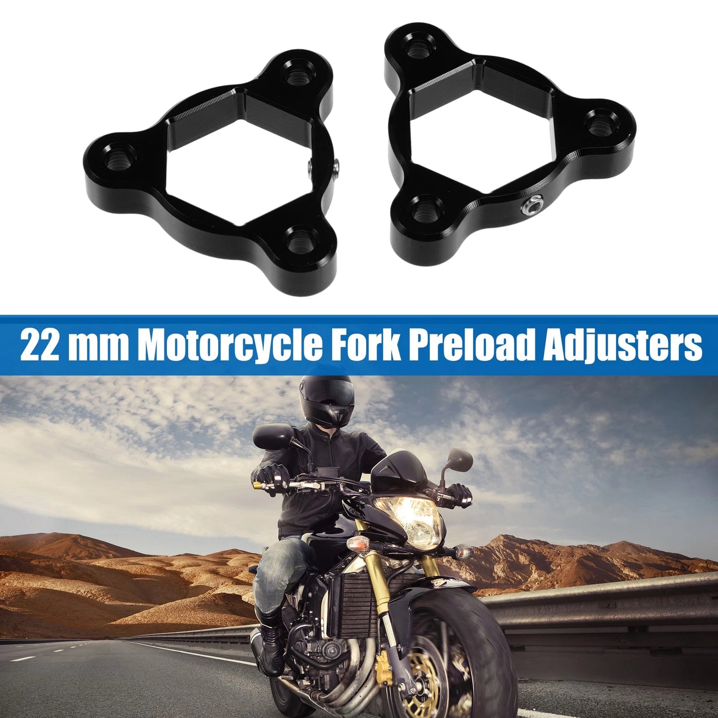 2 x 22mm Fork Preload Adjusters Aluminum Alloy Black for Racing Motorcycle