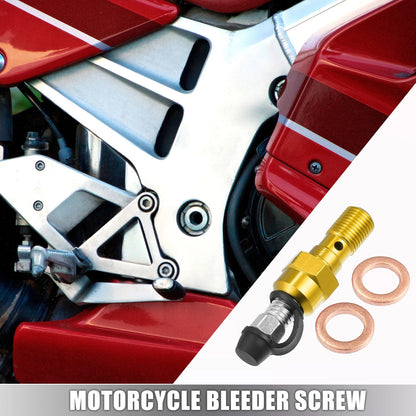 1 Set Motorcycle Master Cylinder Caliper M10x1.0 Bleeder Screw Cap Gold Tone