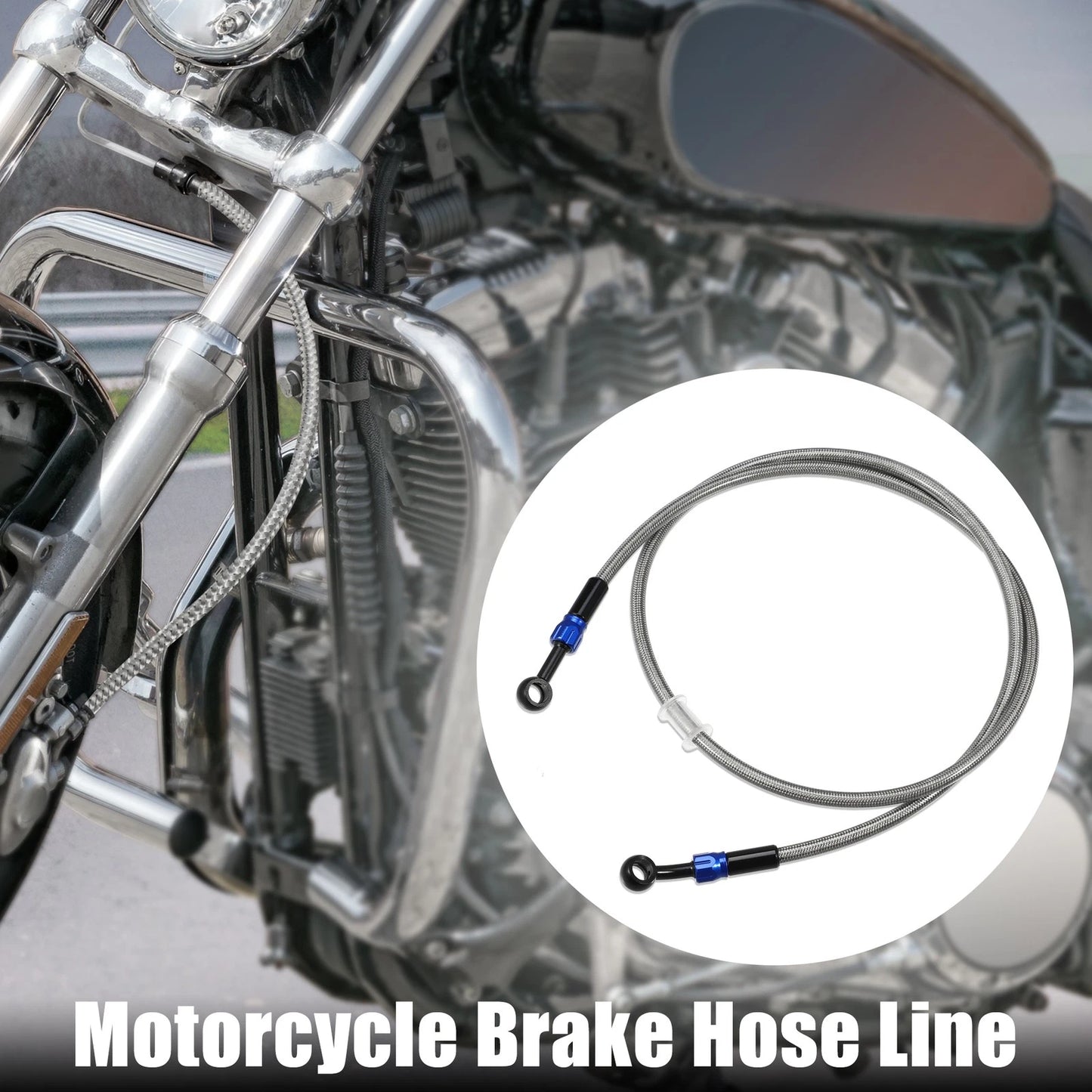 Brake Hose 120cm 90 Degree Motorcycle Braided Line Silver Tone for Motorcycle