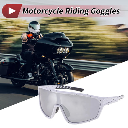 1 Set Motorcycle Riding Goggles Silver Tone Lens Black White Frame PC UV400 for Motorcycle