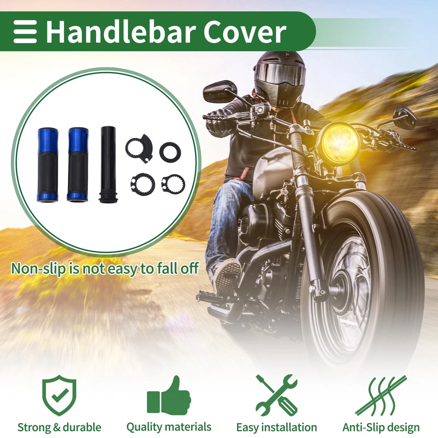 7/8 22mm Hand Grips Rubber Black Blue Cover Kit for Motorcycle