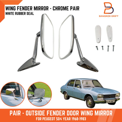 Chrome Fender Door Wing Side Mirrors  for Peugeot 504 (1968-1983)