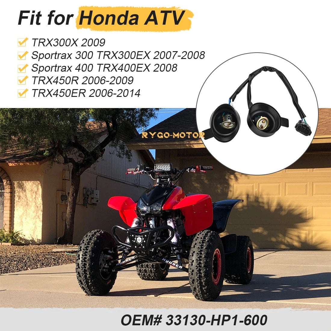Headlight Socket for HONDA TRX450ER TRX450R (2006–2014)