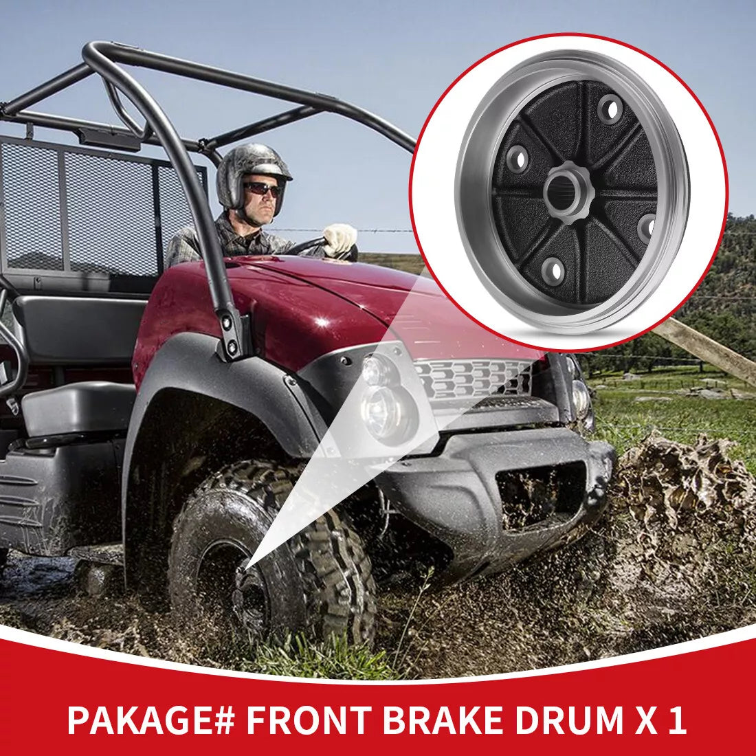 Front Wheel Brake Drum Hub for Kawasaki KAF620 KAF950 Mule (1993–2001)