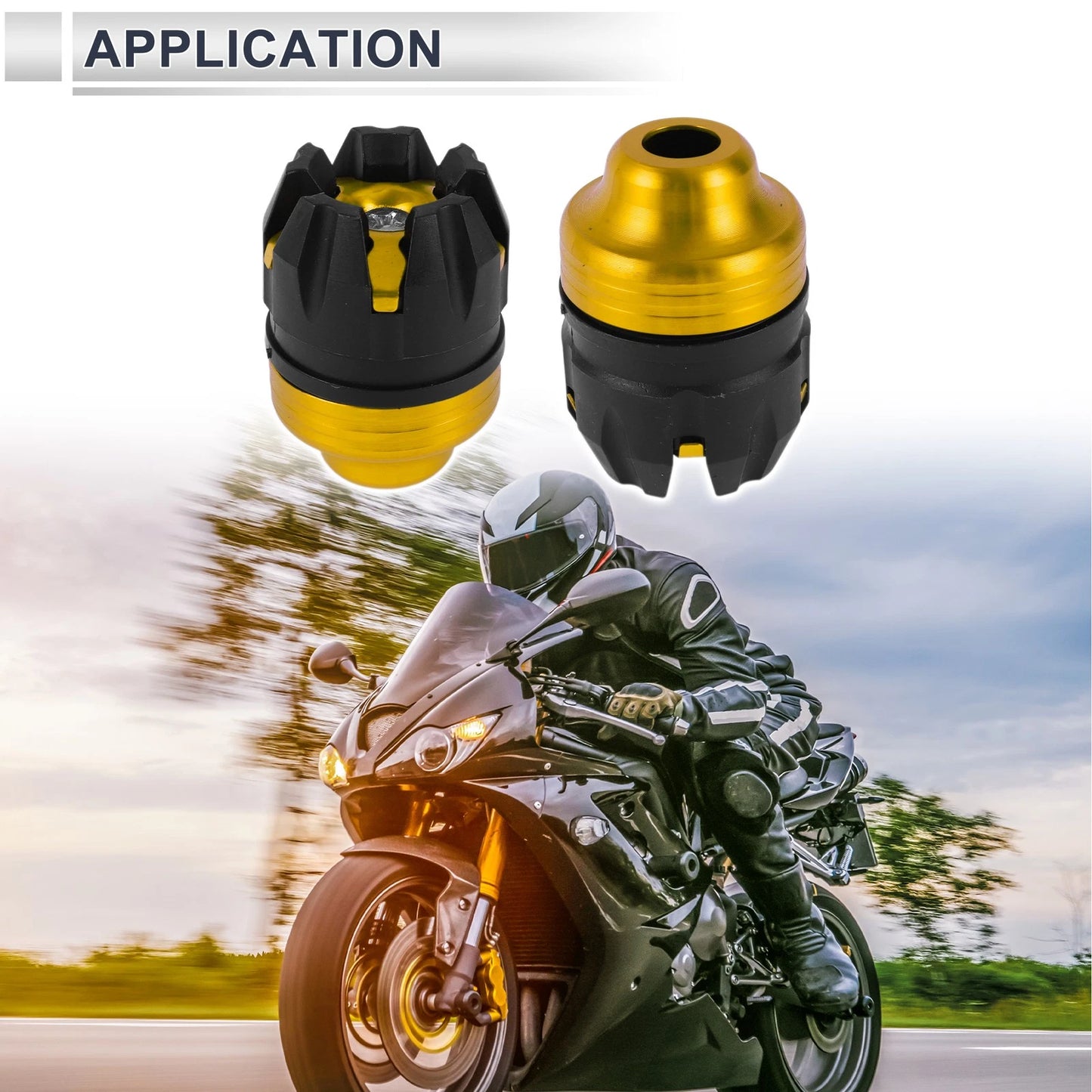 14mm Aluminum Alloy Plastic Motorcycle Slider Frame / 2 x Gold Tone for Bike