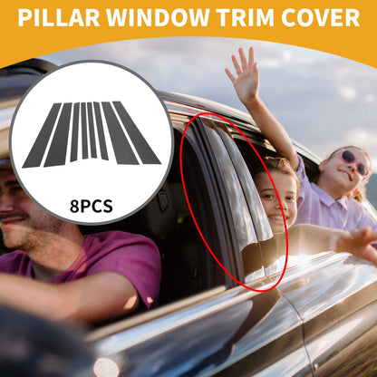 8 x Car Pillar Window Trim Covers for BMW X5 (2014-2018) Black Carbon Fiber